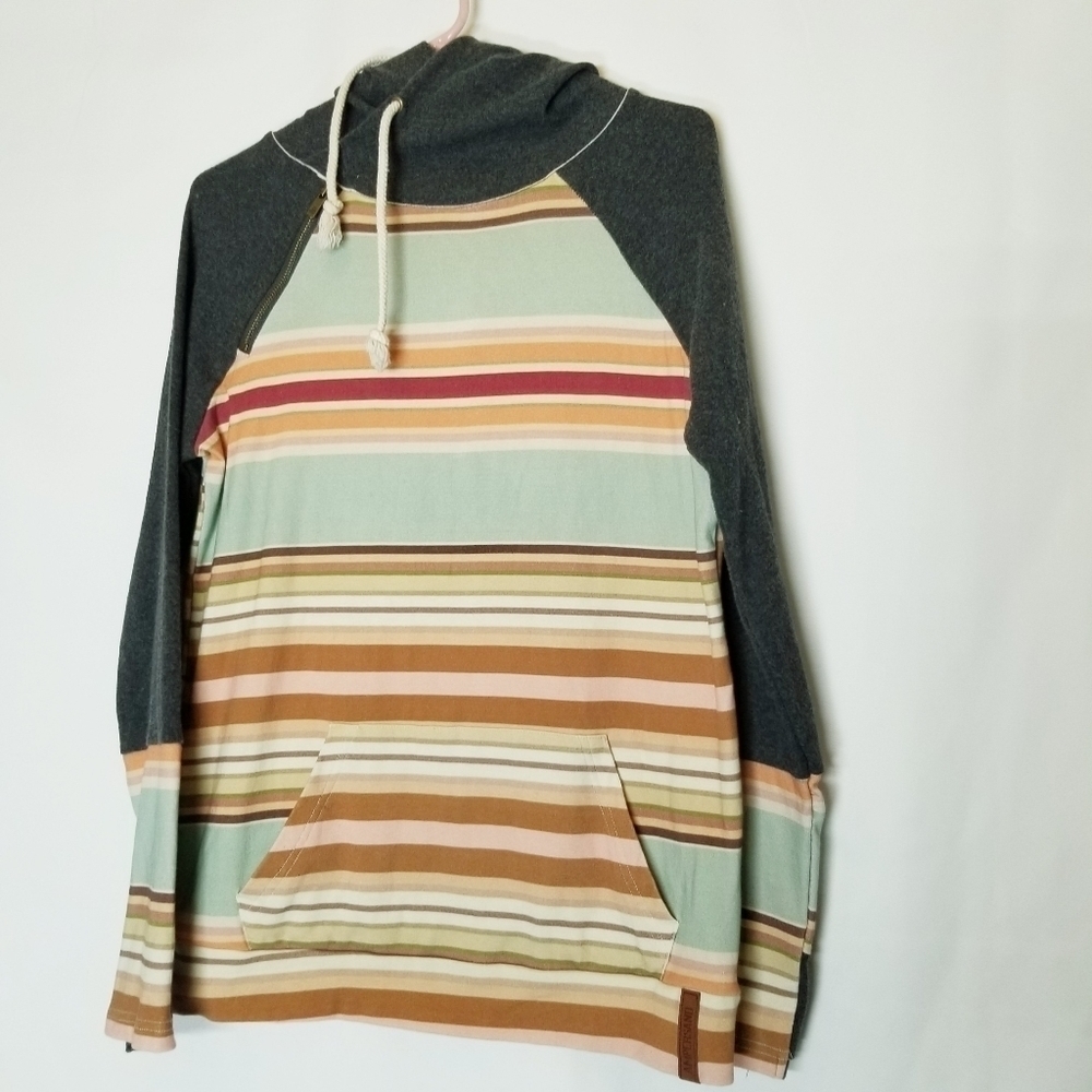 Ampersand & women's size Medium hoodie asymmetrical thumb holes striped